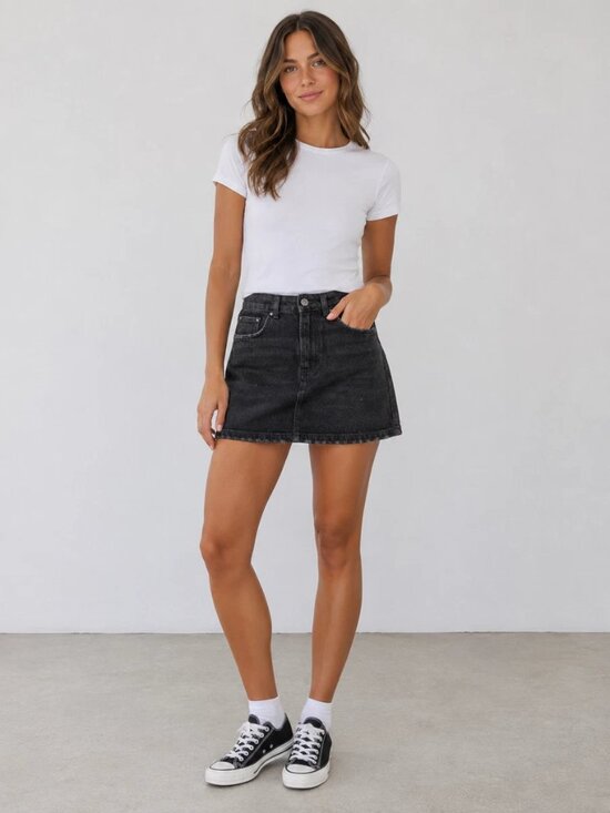 Zara Dresses & Skirts - Zara Washed Black/Charcoal Denim High Waisted Mini Skirt Clean Hem Finish